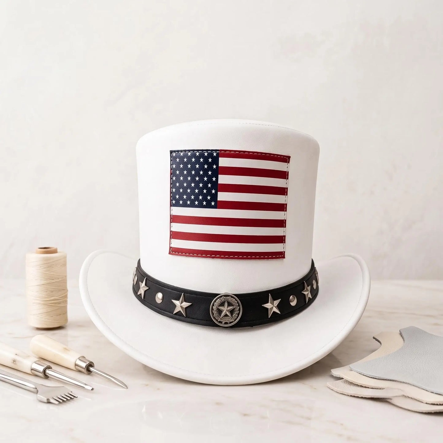 Handmade American Flag Patriotic Top Hat – Western Style Statement Piece