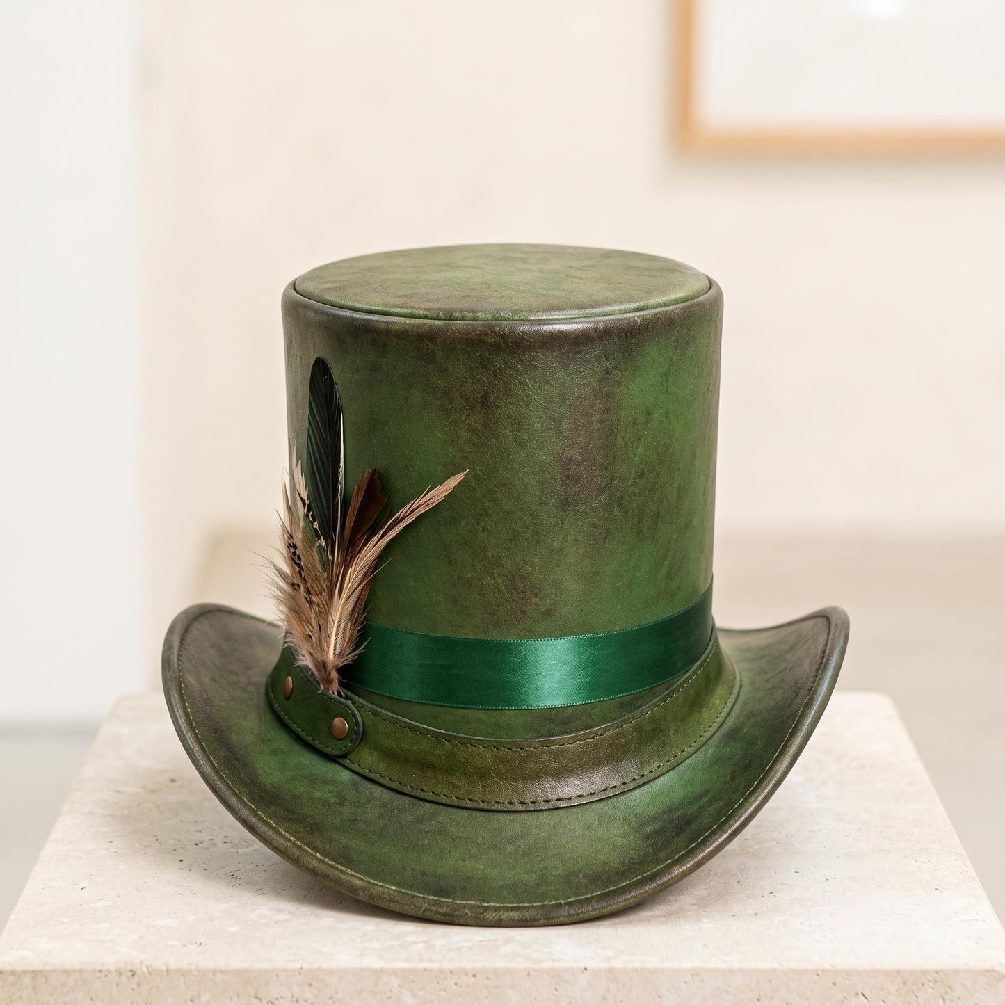 Handmade Green Steampunk Top Hat | Victorian & Mad Hatter Leather Hat