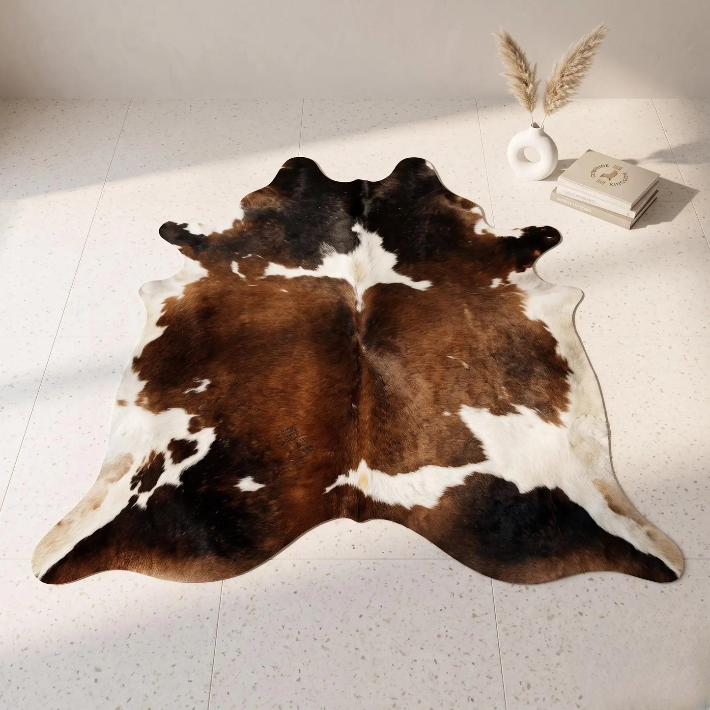 Special Brown and White Tricolor Cowhide Rug | Handmade Area Rug