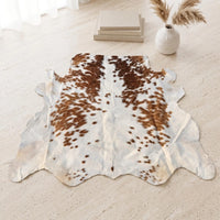 Natural Brown and White Cowhide Rug |  Tricolor Area Hair On Rug