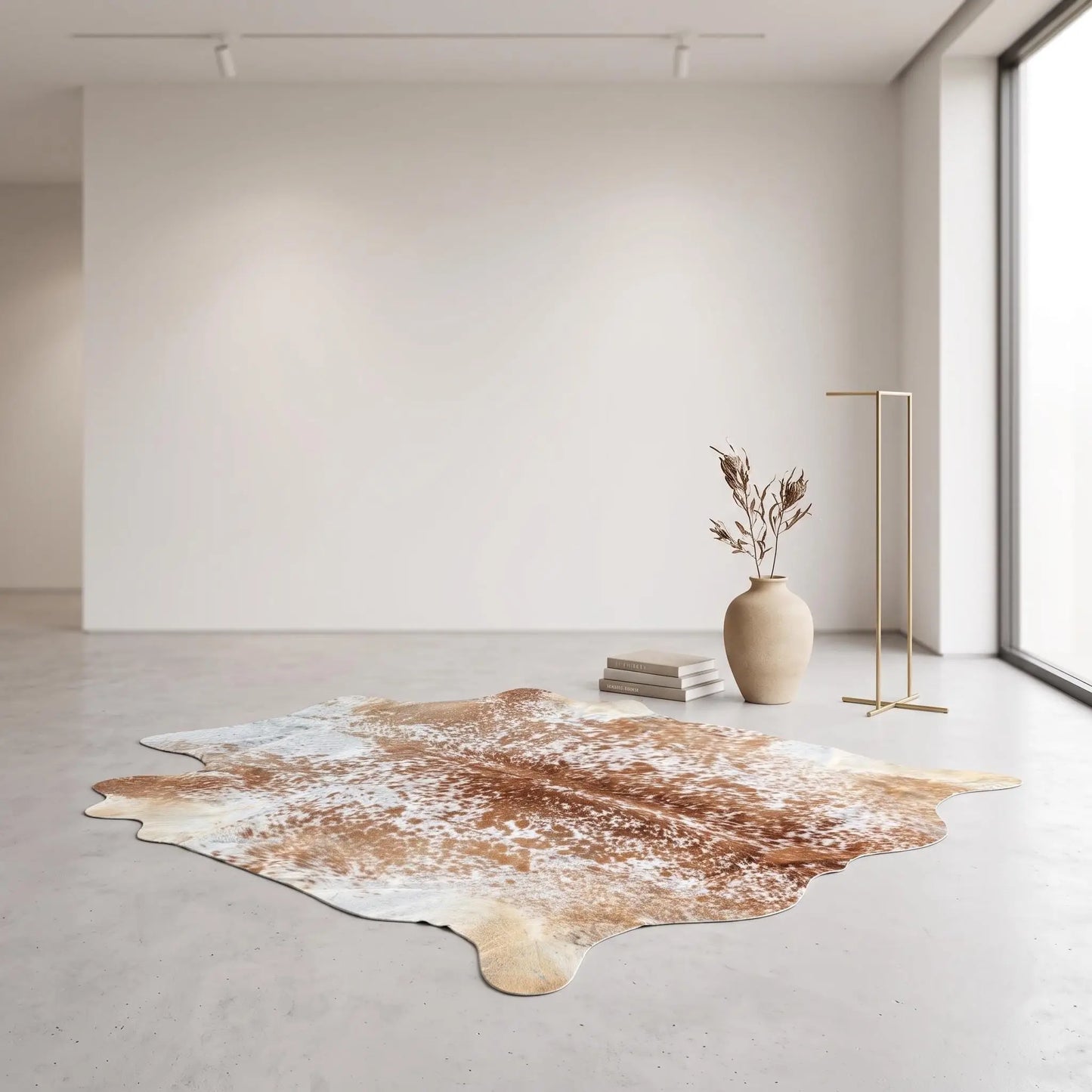 Tricolor Brown and White Hair On Cowhide Rug – Authentic Handmade Leather Carpet