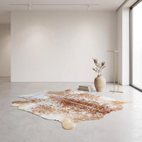 Tricolor Brown and White Hair On Cowhide Rug – Authentic Handmade Leather Carpet