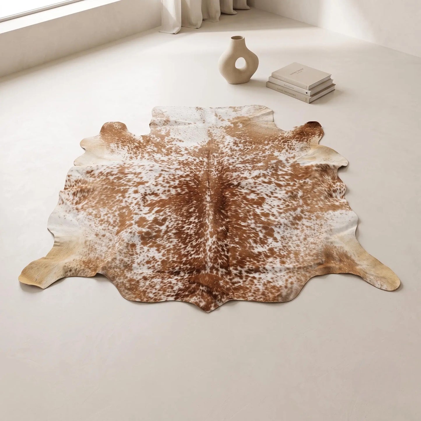 Tricolor Brown and White Hair On Cowhide Rug – Authentic Handmade Leather Carpet
