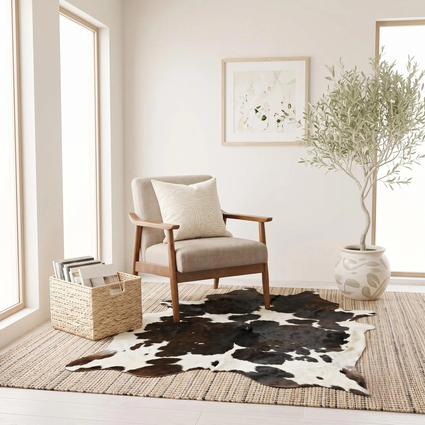 Genuine Hair On Cowhide Rug | Unique Black & White Spotted Leather Carpet
