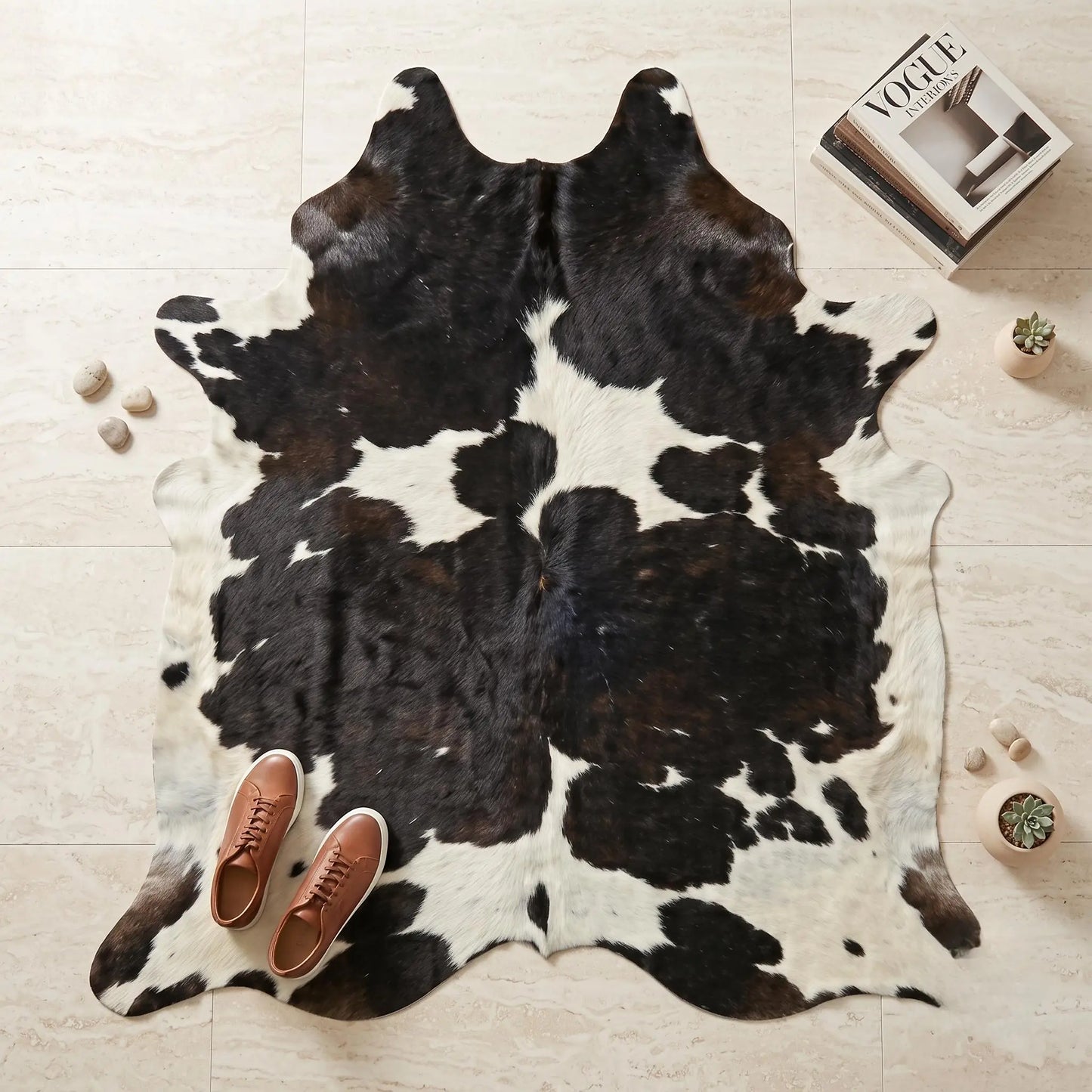 Genuine Hair On Cowhide Rug | Unique Black & White Spotted Leather Carpet