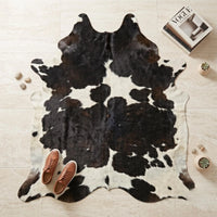 Genuine Hair On Cowhide Rug | Unique Black & White Spotted Leather Carpet