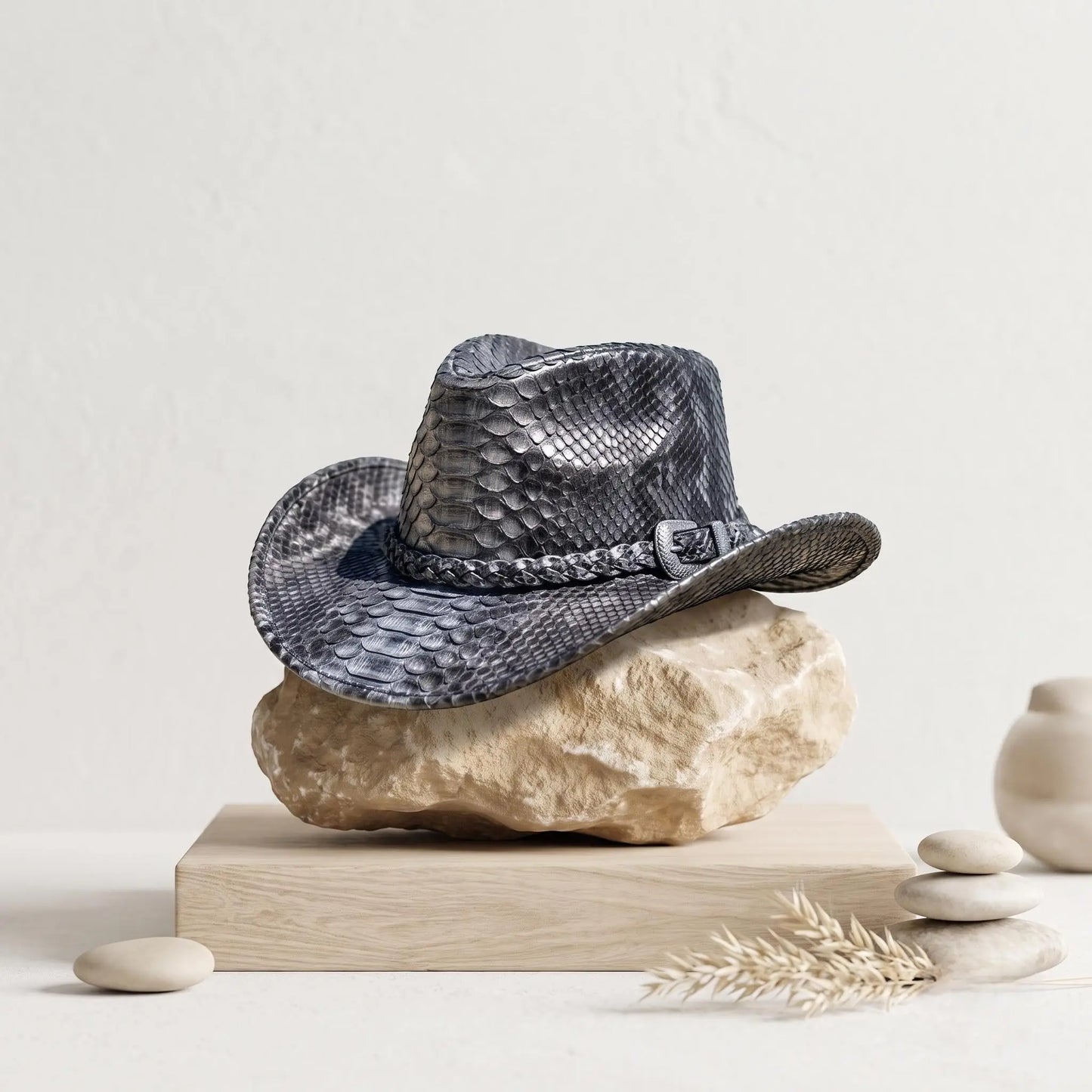 Black Python Print Cowboy Hat – Bold Western Fashion Statement