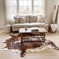 Brown & White Cowhide Rug Genuine Leather Area Rug Natural Cow Skin Carpet
