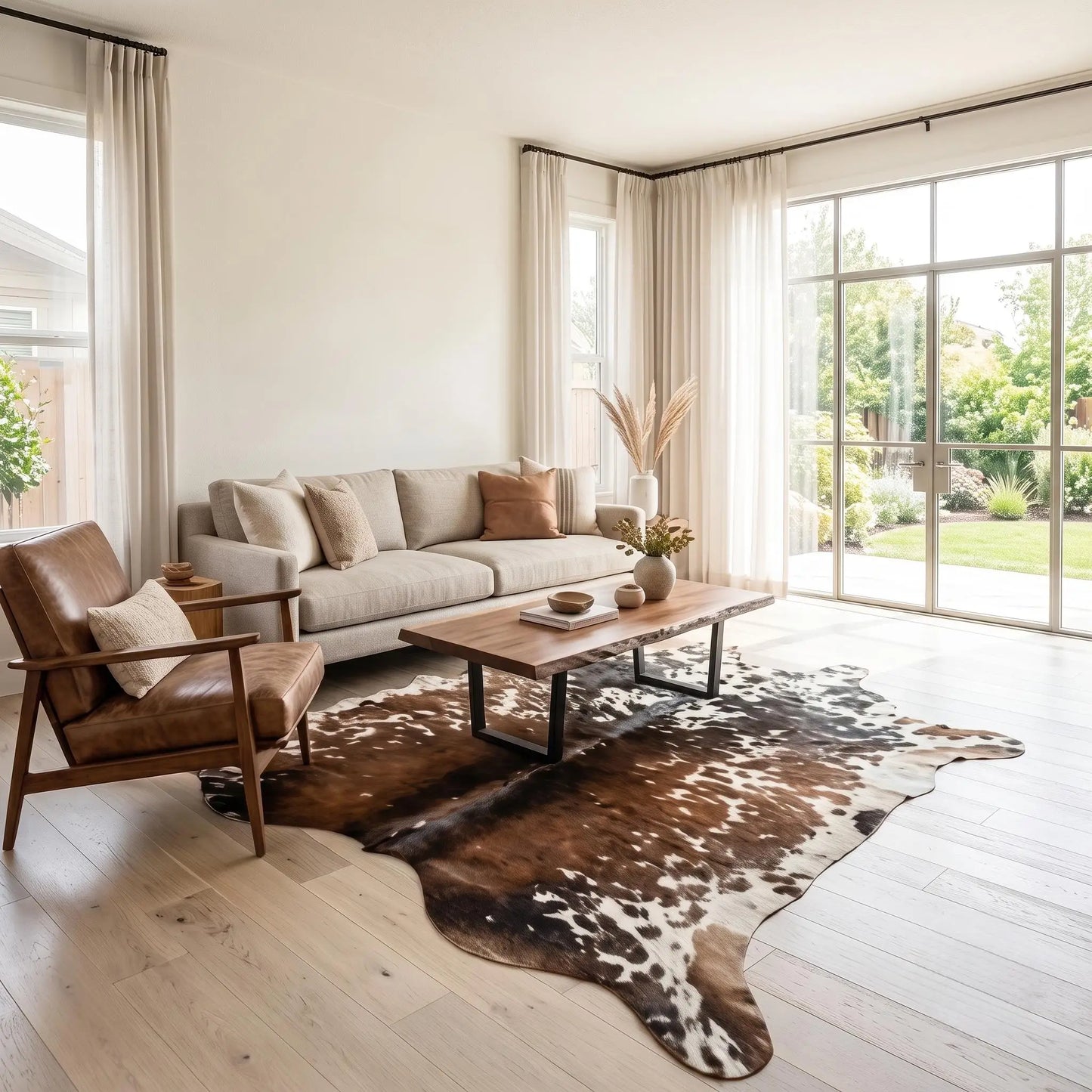 Elevate Your Space: Authentic Tricolor Cowhide Rug by TAKEKO LEATHER