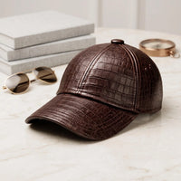 Crocodile-Embossed Leather Baseball Cap – Luxury Unisex Streetwear