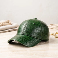High-End Green Crocodile Embossed Leather Baseball Cap | Luxury Unisex Streetwear Hat