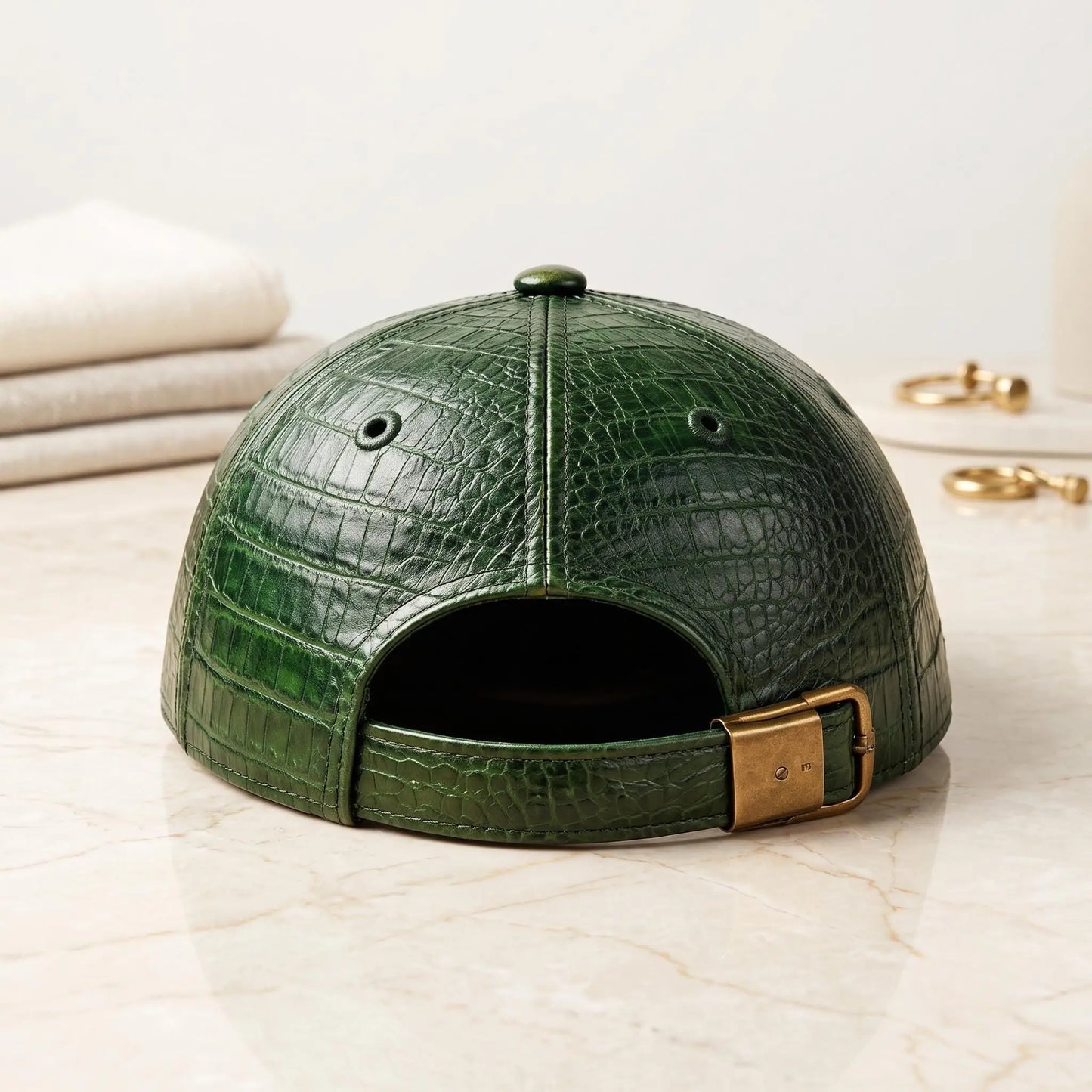 High-End Green Crocodile Embossed Leather Baseball Cap | Luxury Unisex Streetwear Hat