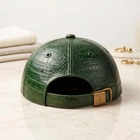 High-End Green Crocodile Embossed Leather Baseball Cap | Luxury Unisex Streetwear Hat