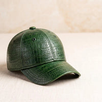 High-End Green Crocodile Embossed Leather Baseball Cap | Luxury Unisex Streetwear Hat