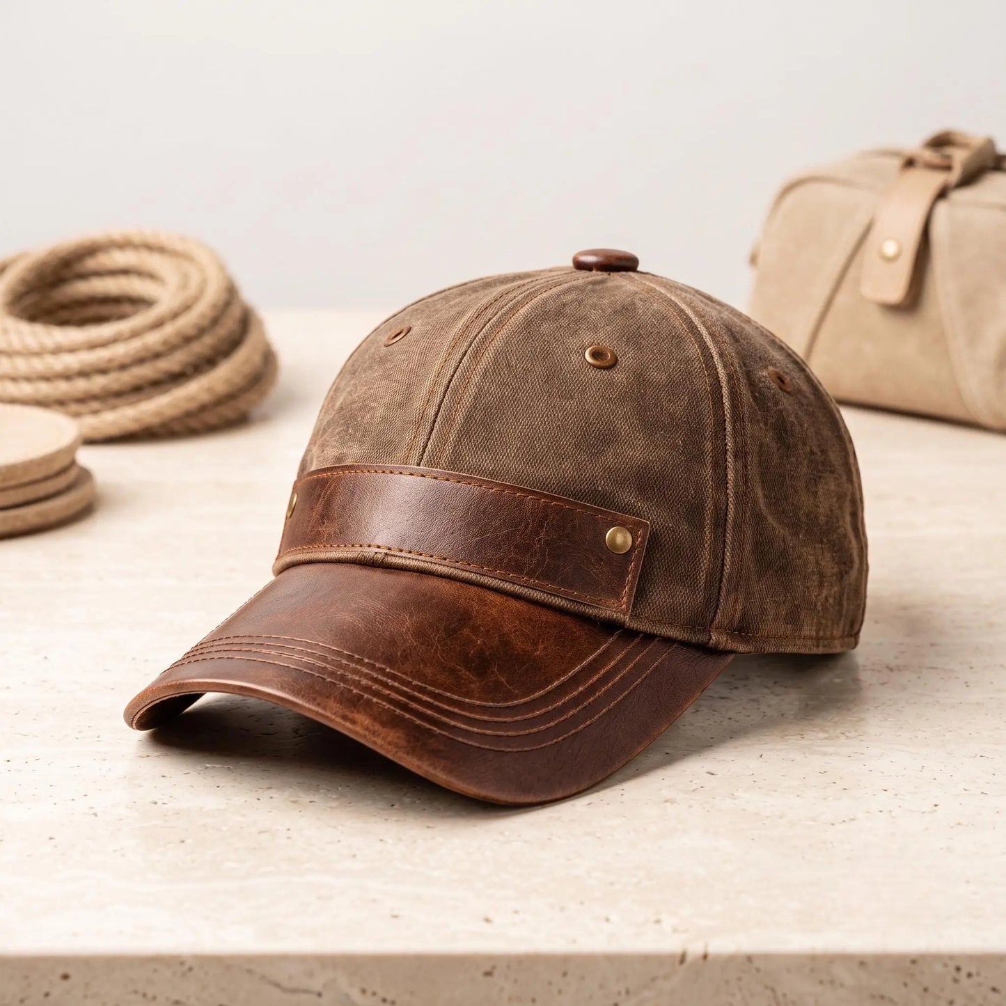 TAKEKO LEATHER Distressed Canvas Baseball Cap | Vintage Unisex Dad Hat