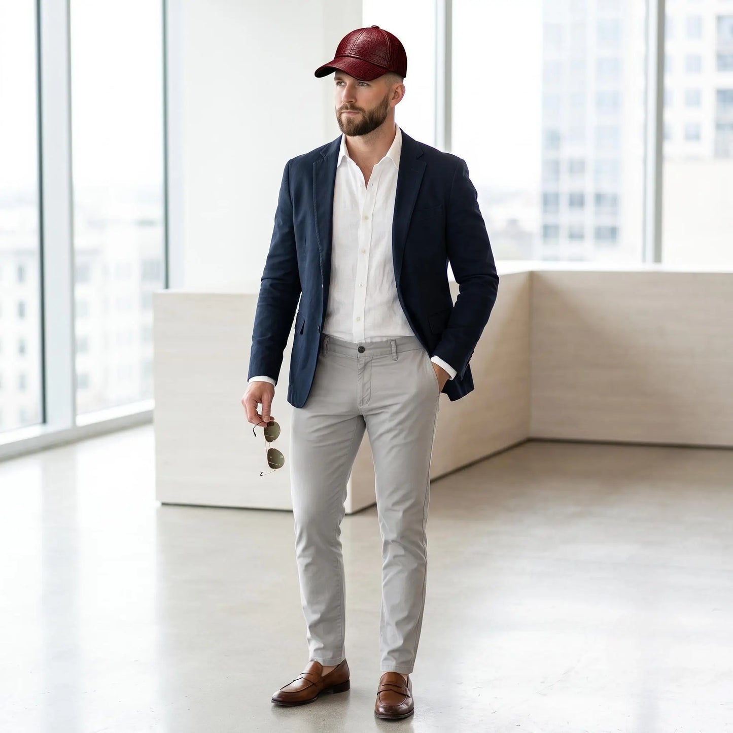 Burgundy Crocodile Embossed Leather Baseball Cap – Luxury Unisex Streetwear