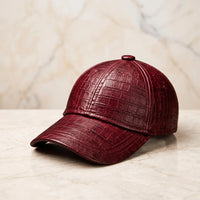Burgundy Crocodile Embossed Leather Baseball Cap – Luxury Unisex Streetwear