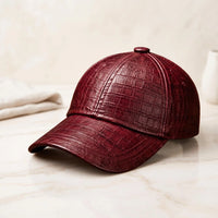 Burgundy Crocodile Embossed Leather Baseball Cap – Luxury Unisex Streetwear