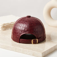 Burgundy Crocodile Embossed Leather Baseball Cap – Luxury Unisex Streetwear