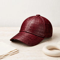 Burgundy Crocodile Embossed Leather Baseball Cap – Luxury Unisex Streetwear