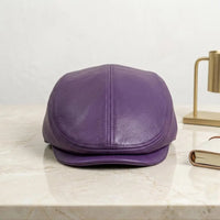 Handcrafted Purple Leather Flat Cap – Vintage Ivy Newsboy Driving Hat