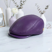 Handcrafted Purple Leather Flat Cap – Vintage Ivy Newsboy Driving Hat