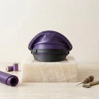 Handmade Leather Captain Cap – Purple Black Military Style Hat