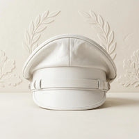 Handmade White Leather Captain Hat – Military Style Statement Cap