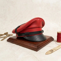 Handmade Red & Black Leather Captain Cap – Gothic Biker Cosplay Statement Headwear