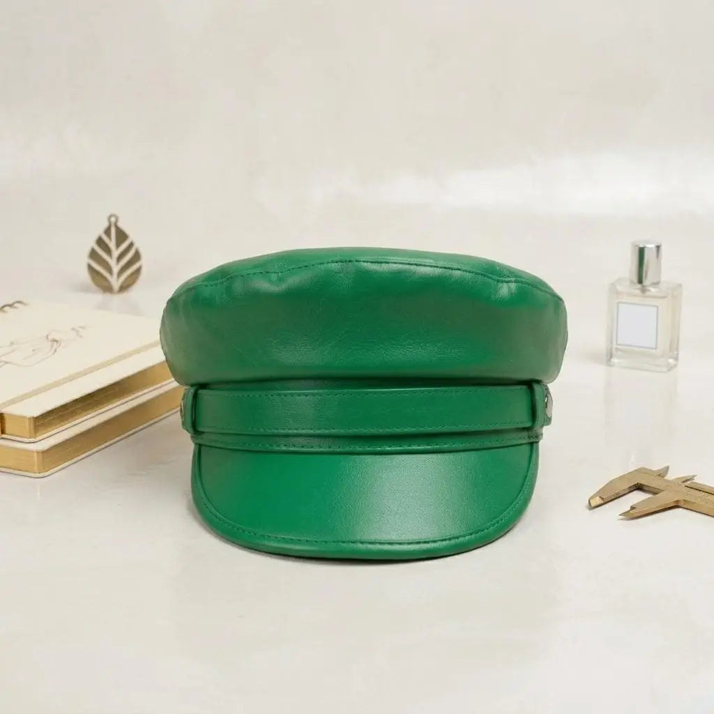 Vibrant Green Leather Newsboy Cap –  Streetwear Baker Boy Hat