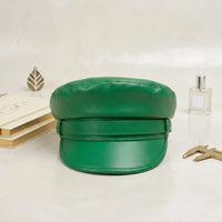 Vibrant Green Leather Newsboy Cap –  Streetwear Baker Boy Hat