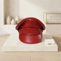 Red Leather Military Officer Cap – Peaked Uniform Hat for Alternative Fashion