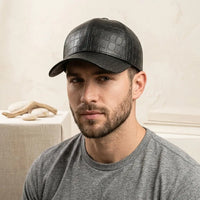 Crocodile Embossed Genuine Leather Baseball Cap – Luxury Men’s Streetwear