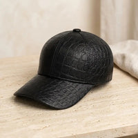 Crocodile Embossed Genuine Leather Baseball Cap – Luxury Men’s Streetwear