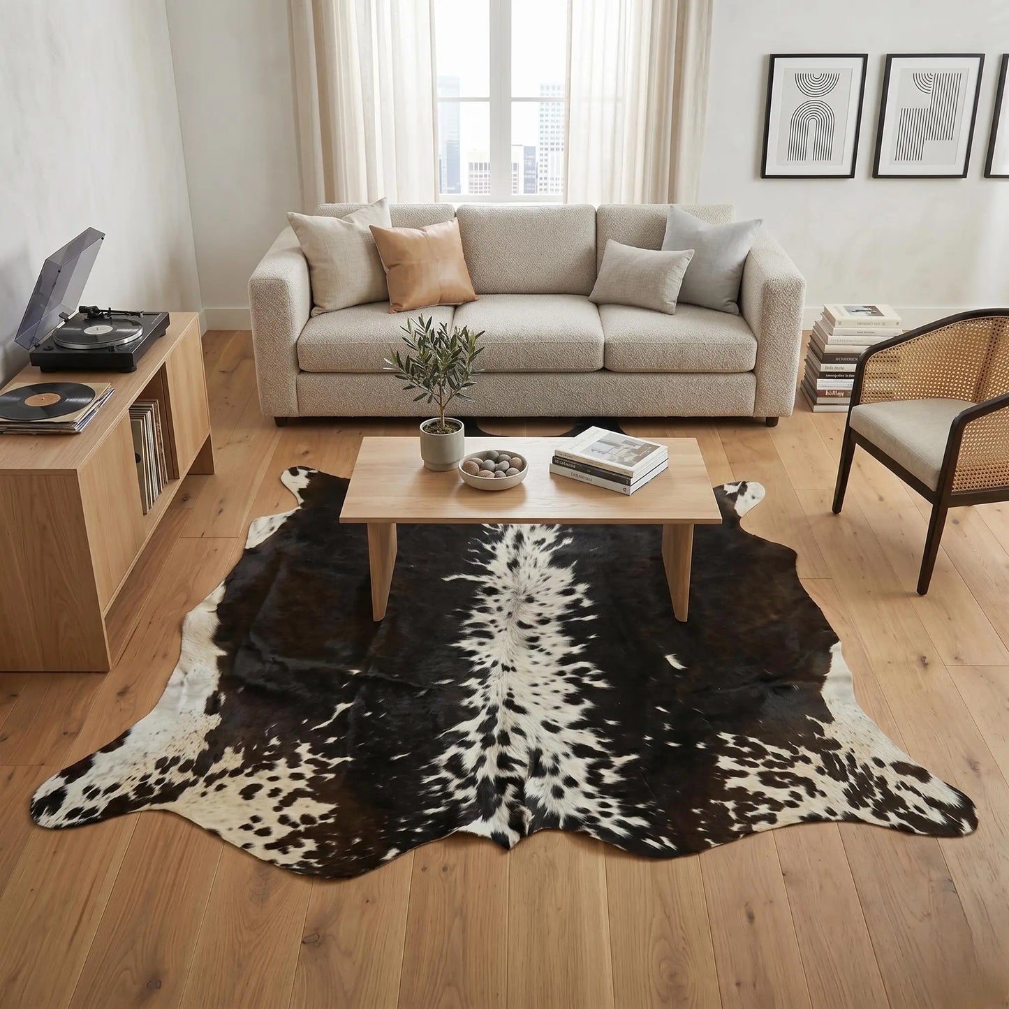 Natural Black & White Cowhide Rug | Authentic Hair-on-Hide Western Decor