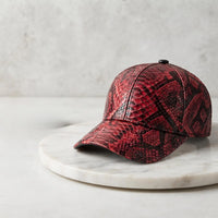Luxury Red & Black Python Leather Baseball Cap – Exotic Headwear