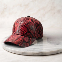 Luxury Red & Black Python Leather Baseball Cap – Exotic Headwear