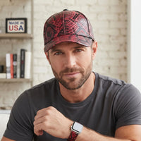 Luxury Red & Black Python Leather Baseball Cap – Exotic Headwear