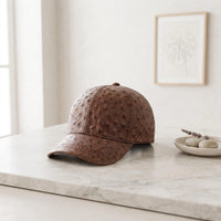 Handcrafted Brown Ostrich Leather Baseball Cap | Exotic Headwear
