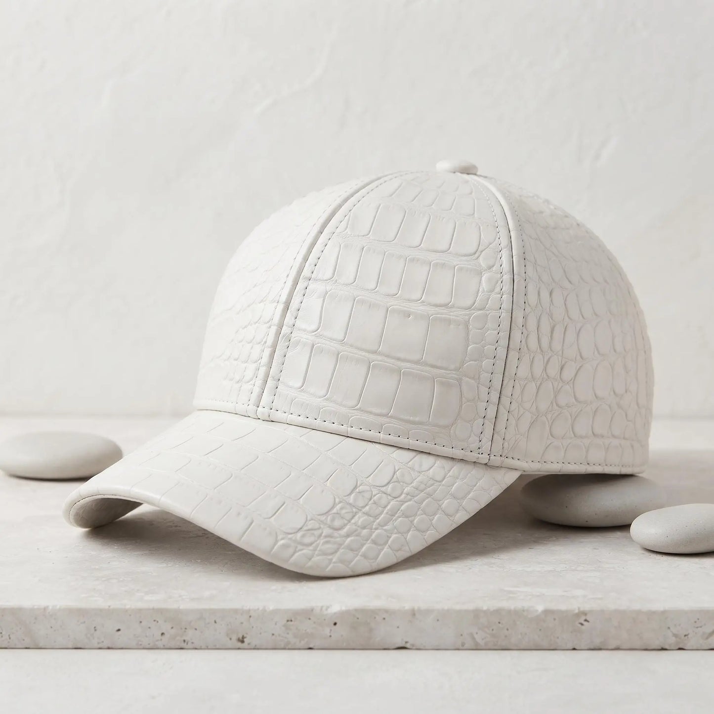 White Crocodile Leather Baseball Cap | Luxury Unisex Headwear