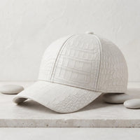 White Crocodile Leather Baseball Cap | Luxury Unisex Headwear