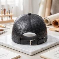 TAKEKO LEATHER Black Crocodile-Embossed Leather Baseball Cap – Luxury Streetwear