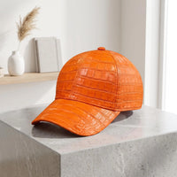 Orange Crocodile Leather Baseball Cap