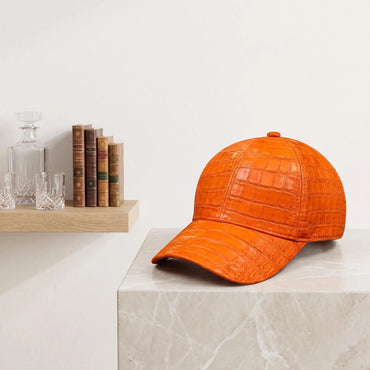 Orange Crocodile Leather Baseball Cap