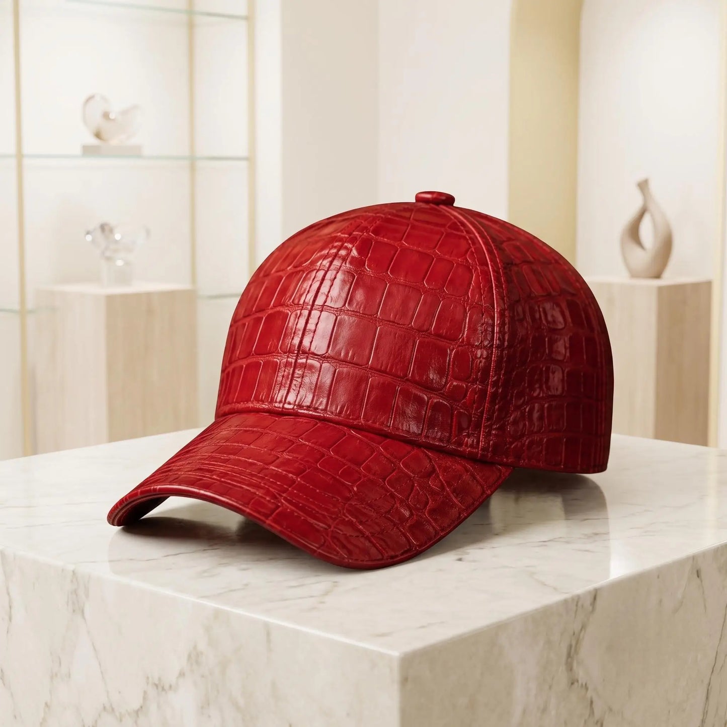 Red Crocodile Leather Baseball Cap