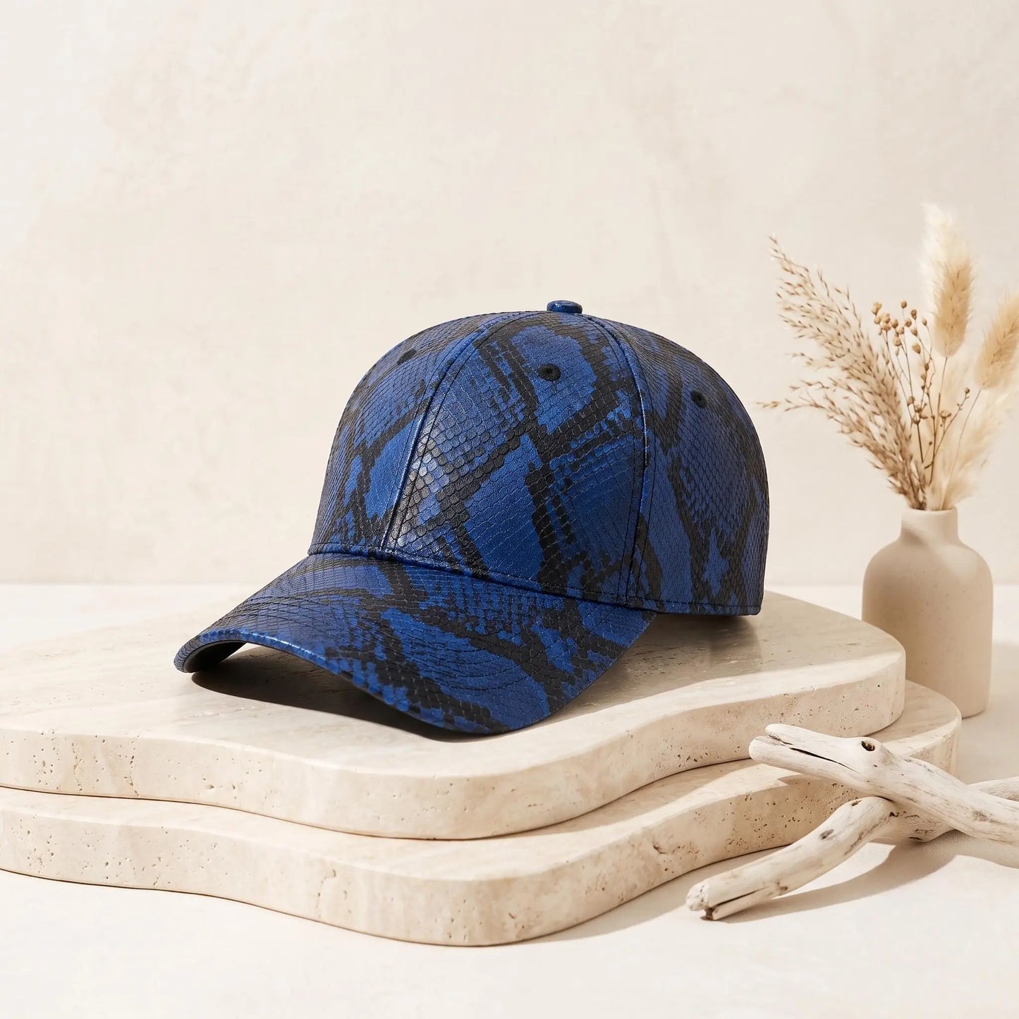 Blue & Black Python Print Baseball Cap | Exotic Streetwear Hat