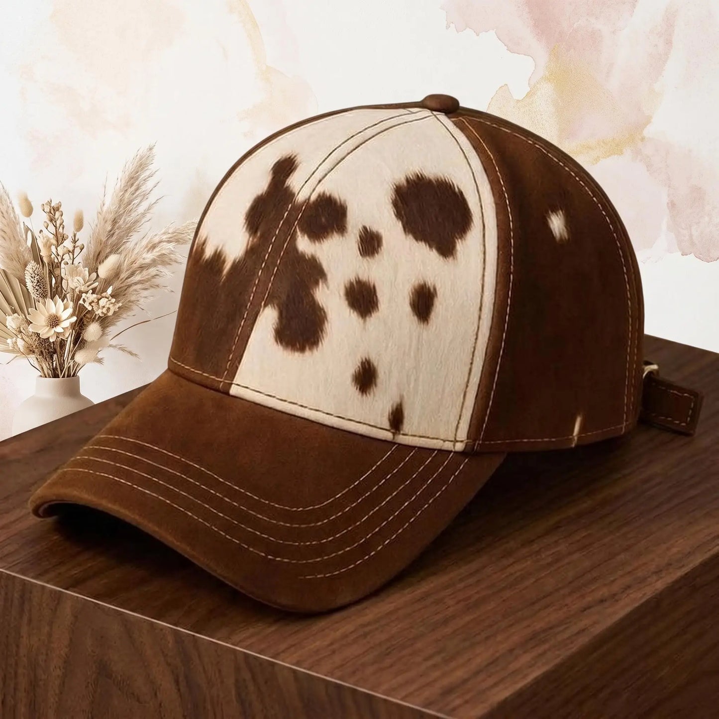 Handcrafted Genuine Hair-on-Hide Leather Baseball Cap | Unique Western Style