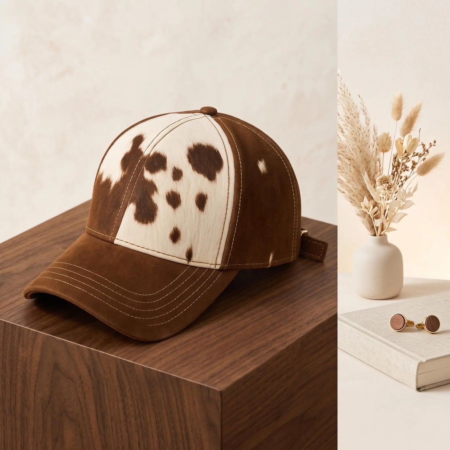 Handcrafted Genuine Hair-on-Hide Leather Baseball Cap | Unique Western Style