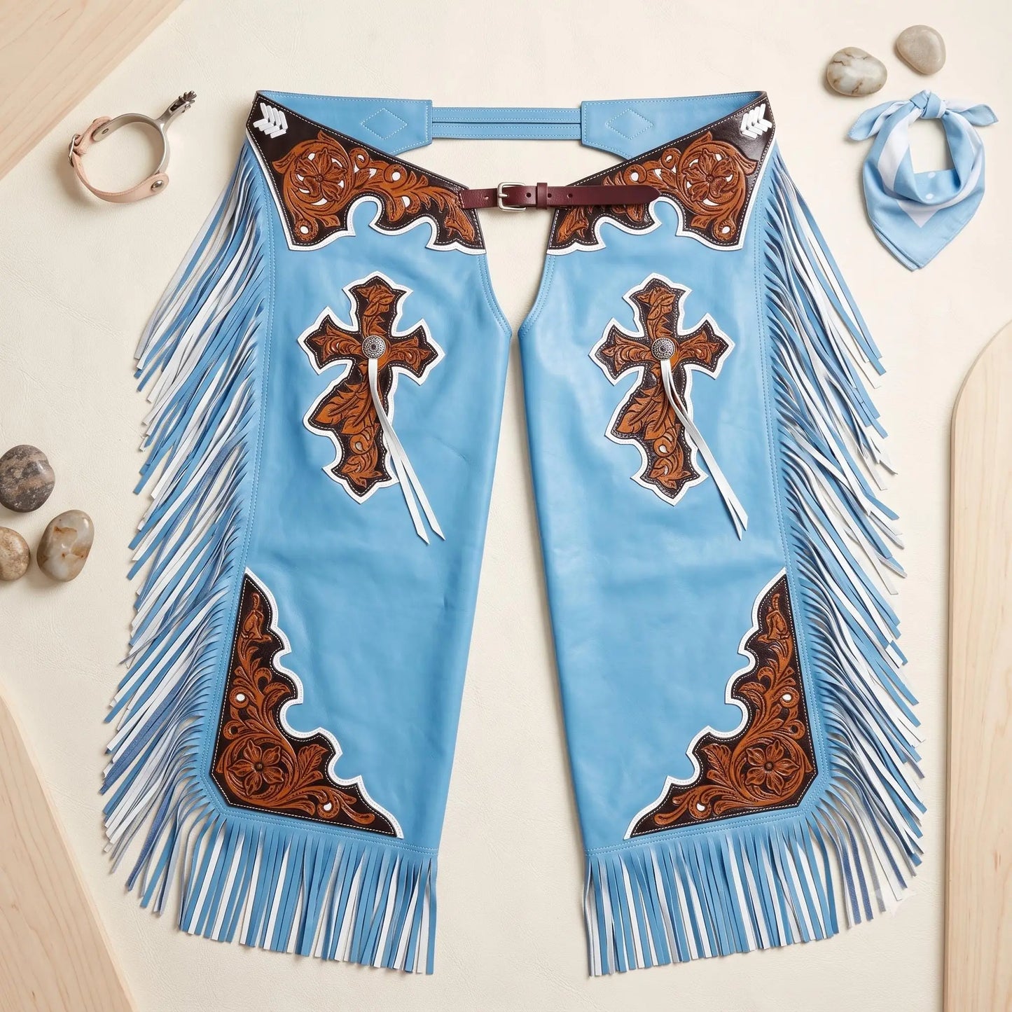 Hand-Tooled Leather Rodeo Chaps | Custom Western Show & Bull Riding Gear
