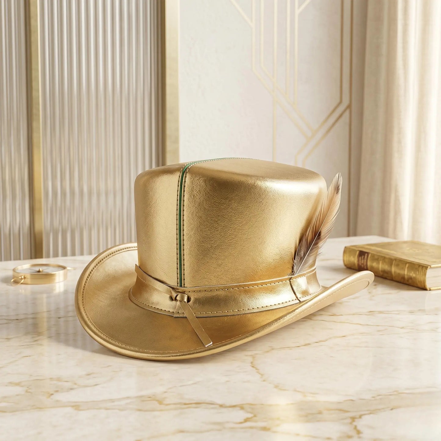 Handmade Gold Leather Steampunk Top Hat – Metallic Festival & Cosplay Headwear